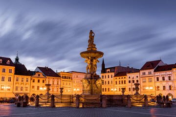 Fototapeta na wymiar Historic center of Ceske Budejovice at night, Czechia