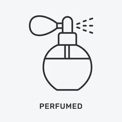Perfumed line icon. Vector illustration of aromatic flacon. Black outline pictogram for fragrance product