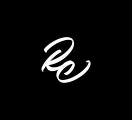 White Vector Letters Logo Brush Handlettering Calligraphy Style In Black Background Initial rc - obrazy, fototapety, plakaty