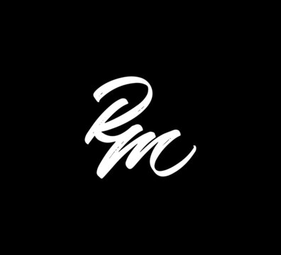 White Vector Letters Logo Brush Handlettering Calligraphy Style In Black Background Initial rm