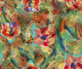Brushstroke flower and Colorfull Flowers background watercolor Textile Design - illustration