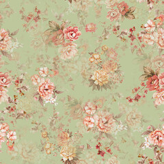 seamless floral flower all over pattern with negative in color Green background