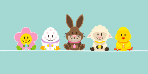 Osterhase & Freunde Mit Küken Banner Türkis