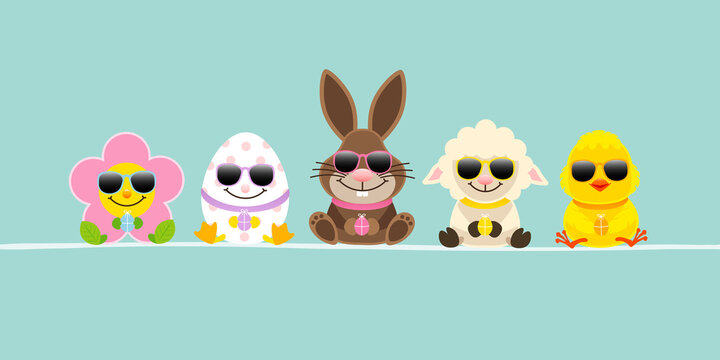 Osterhase & Freunde Mit K&uuml;ken Sonnenbrille Banner T&uuml;rkis
