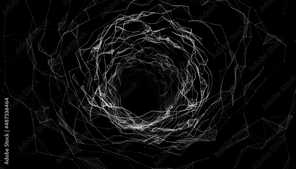Poster abstract wireframe tunnel. vector wormhole. 3d portal grid. futuristic fantasy funnel.