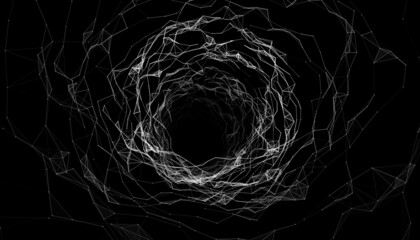 Abstract wireframe tunnel. Vector wormhole. 3D portal grid. Futuristic fantasy funnel. - obrazy, fototapety, plakaty