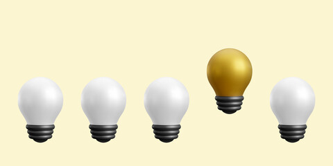 3d realistic light bulb icons. Idea concept. Vector illustration