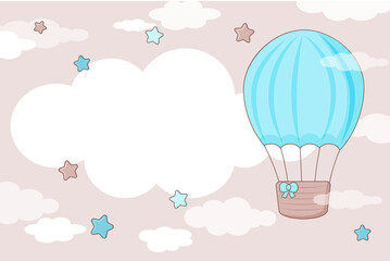 Baby shower greeting card with hot air ballon