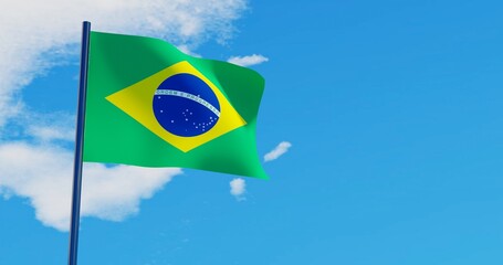 3D illustration of Brazil Flags are waving in the sky
