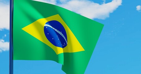 3D illustration of Brazil Flags are waving in the sky