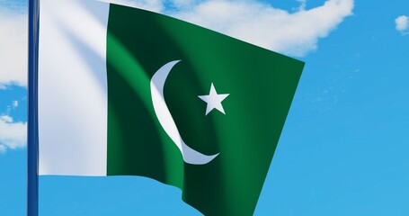 3D illustration of Pakistan Flags are waving in the sky