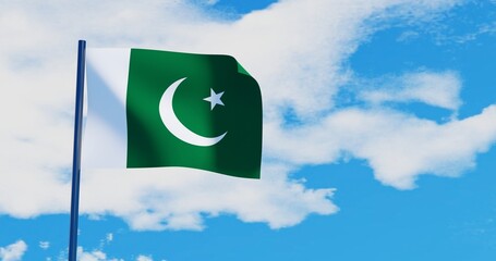 3D illustration of Pakistan Flags are waving in the sky