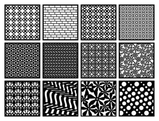 Set of black square panels. Abstract geometric pattern, floral motif, antique ornament. Vector template for laser cutting of metal lattice, wall painting, stencil, openwork napkin, wood carving, cnc - obrazy, fototapety, plakaty