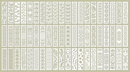 Fototapeta Big set of vertical panels, gratings. Abstract ornament, geometric, classic, oriental pattern, floral and plant motifs. Template for plotter laser cutting of paper, metal engraving, wood carving, cnc. obraz