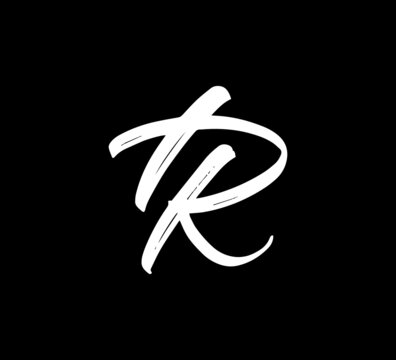 White Vector Letters Logo Brush Handlettering Calligraphy Style In Black Background Initial tr