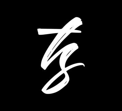 White Vector Letters Logo Brush Handlettering Calligraphy Style In Black Background Initial ts
