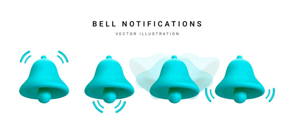 Set of 3d realistic bell isolated on white background. Vector illustration