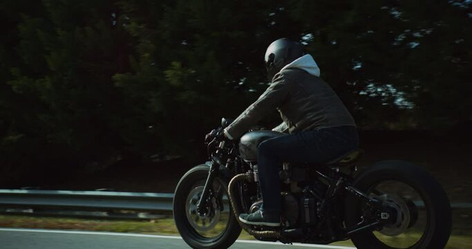 Motorcycle Close Up Driving On Scenic Road Slow Motion 4K