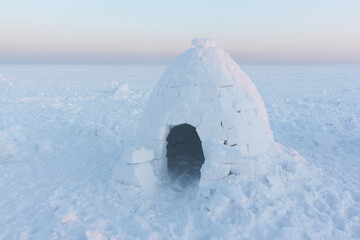 igloo on the snow in winter at sunset,  Novosibirsk, Russia
