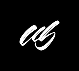 Fototapeta na wymiar White Vector Letters Logo Brush Handlettering Calligraphy Style In Black Background Initial ub