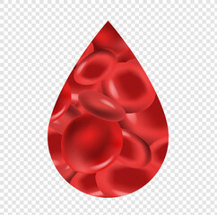 Red Blood Drop Icon Isolated Transparent Background With Gradient Mesh, Vector Illustration