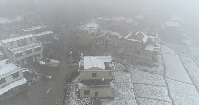 Aerial photography of rural snowstorm
