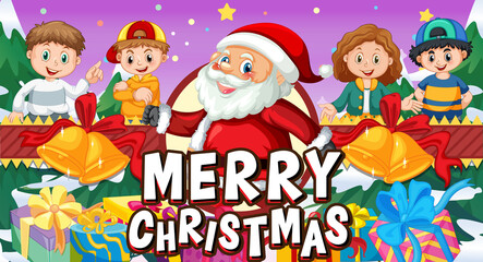 Fototapeta na wymiar Merry Christmas banner design with Santa Claus cartoon character