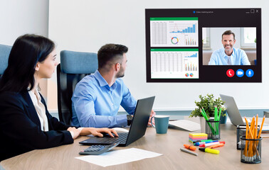 Business conference, remote video chat concept