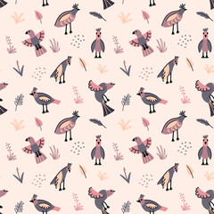 Seamless pattern with birds and pigeons