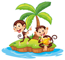Obraz na płótnie Canvas Cartoon monkeys on isolated island