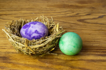 Painted eggs for easter holiday close-up.Easter eggs