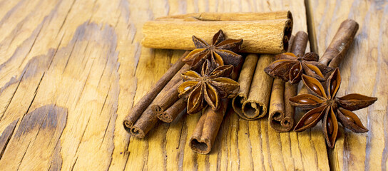 Image of spice star anise and cinnamon closeup
