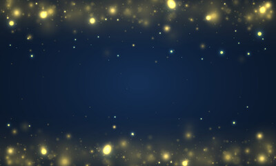 Golden blurred bokeh light on dark blue background