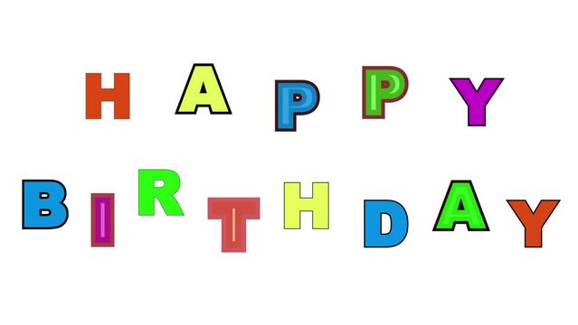Happy birthday colorful text animation on the white background