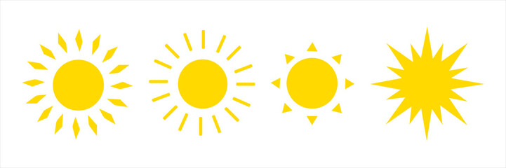 Icon with colorful sun on white background. Forest vector illustration. Nature landscape. Blue background. Vector card design. Sky background.