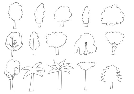 Collection de dessins d'arbres noir et blanc