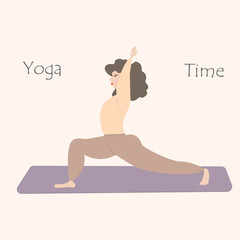 Brunette girl is doing  Yoga asana on a sports mat   