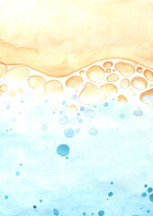 Abstract ocean wave on the sand beach watercolor background for decoration on summer holiday.