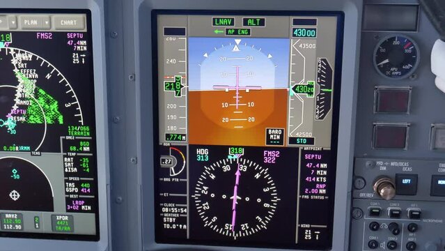 Close Up View Of Primary Flight Display (PFD) Of An Aircraft, Pilot's Primary Reference For Flight Information.