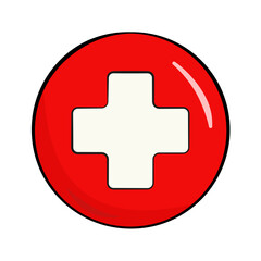 Obraz premium First aid medical sign. Isolated. Circle. Vector. Cartoon