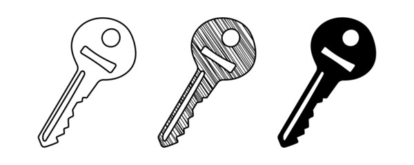 Set of hand drawn vector door keys in doodle cartoon style
