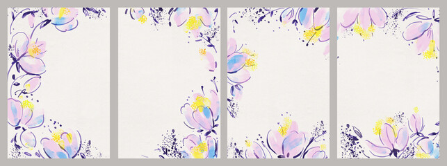 Set of backgrounds with watercolor flowers
