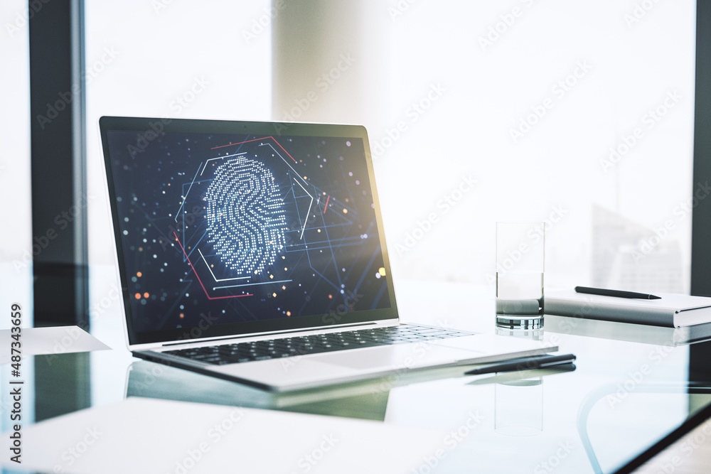 Aufkleber Abstract creative fingerprint concept on modern laptop screen. 3D Rendering