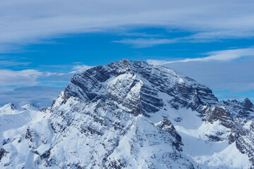 Piz Ela, a famous peak in Grisons, Switzerland, seen from Mount Darlux during winter conditions