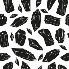 Seamless Crystal Pattern. A large set of different stones and crystals. Symbols of witchcraft and magic. Spiritualistic seances. Ingredients for making potions. Jewelry. Print.