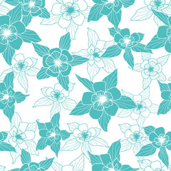 Fototapeta premium Seamless floral pattern. Horizontal design. Pastel blue color.