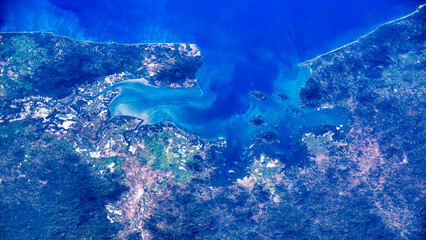 Beauty of coastal areas. Digital enhancement. Elements of this image furnished by NASA