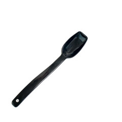 A black spoon for loose materials in the kitchen on an insulated white background.