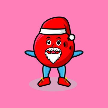 Cute Cartoon mascot character Bowling ball santa claus character christmas in modern design style for t-shirt, sticker, logo element