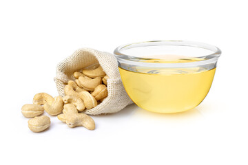 Cashew oil extract isolated on white background.